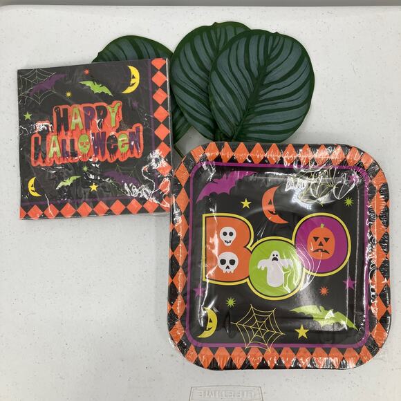 Ghoul Essentials Black Orange Boo Happy Halloween Party Dinner Napkin Plates Set - Picture 1 of 6